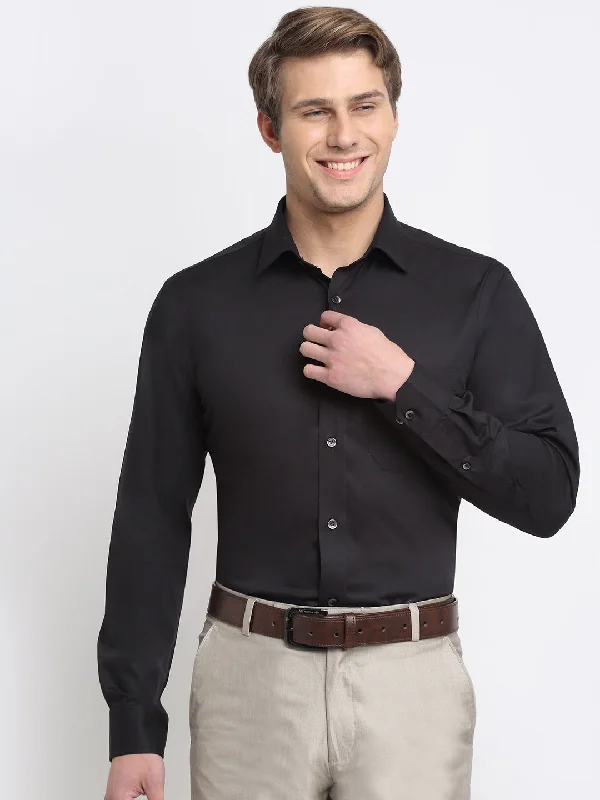 Simple Elegance Men's Black Formal Plain Full Sleeve Shirt