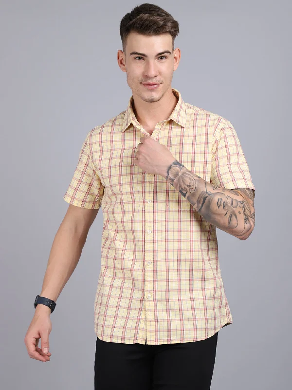 Men's Lemon Yellow Casual Medium Checks Half Sleeve Shirt