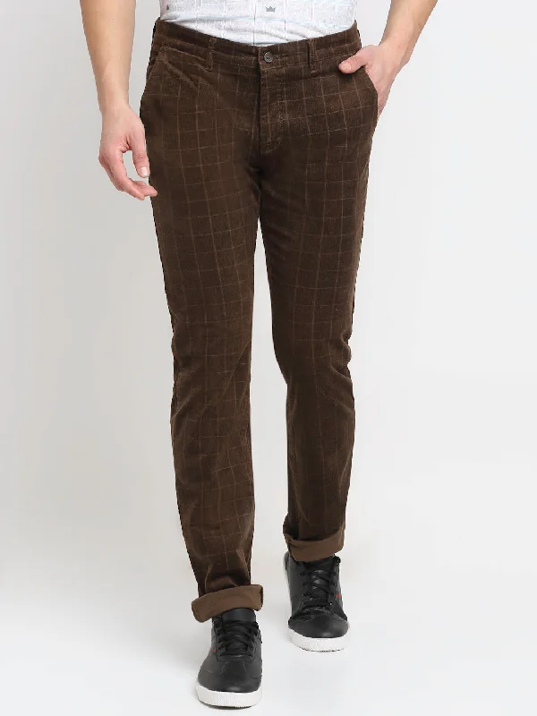 Energy Plan Men's Casual Flat front Brown Corduroy Checks Trousers