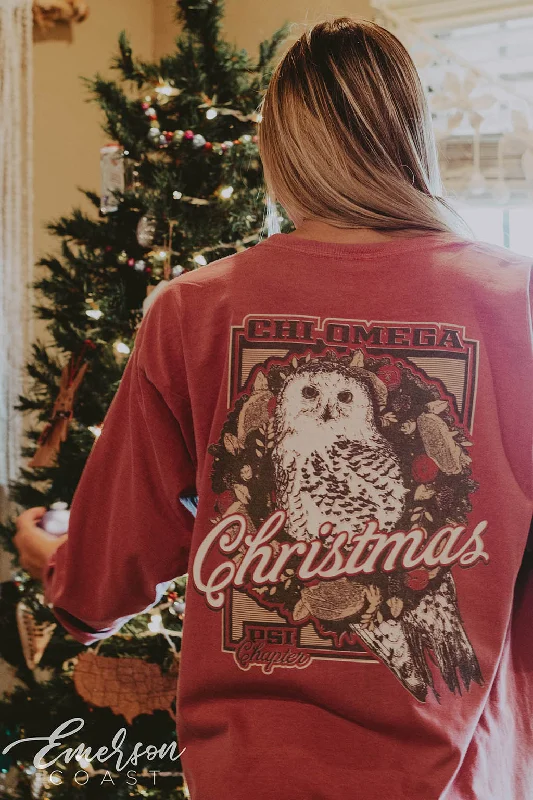 Classic Color Chi O Owl Christmas Long Sleeve Tee