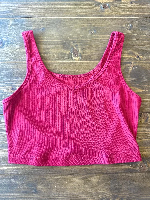 High Street Series Ribbed Knit Sleeveless Crop Top  - Racing Red