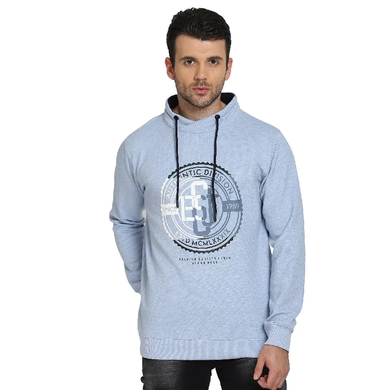 Stylish Fit Men Round Neck Full Sleeves Sky Melange Casual Sweatshirt