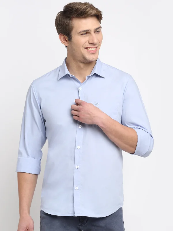 Modern Comfort Wear Men's Sky Blue Casual Plain Stretch Full Sleeve Shirt
