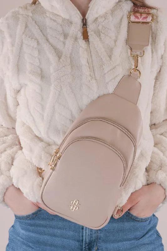 Fashion Touch Simply Southern Sling Bag in Almond Tan | 0224-BAG-LTHR-SLING-ALMOND