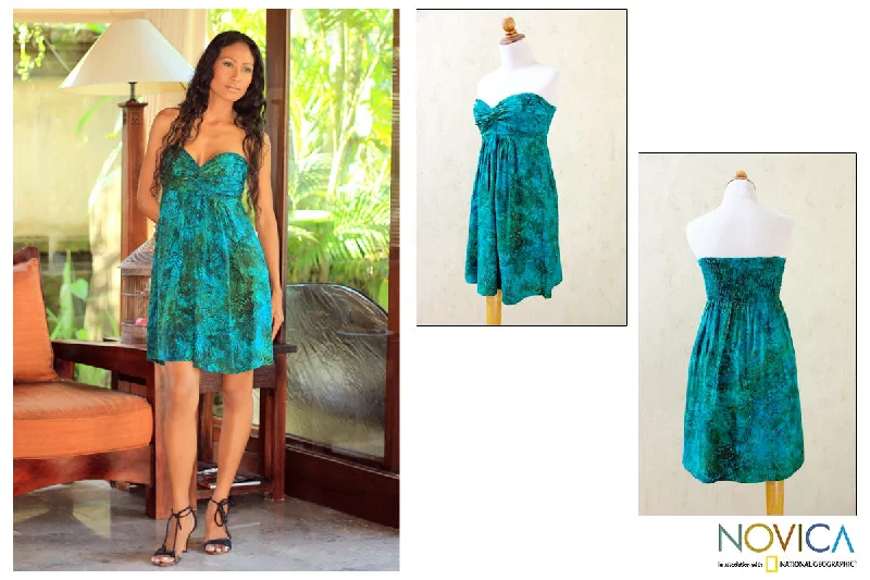 Free And Casual Java Emerald Batik Strapless Dress