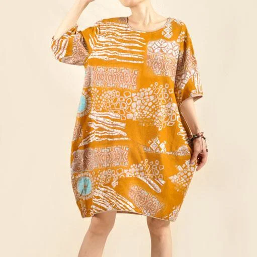 Soft Relaxation Wear Yellow plus size cotton summer dress linen sundress