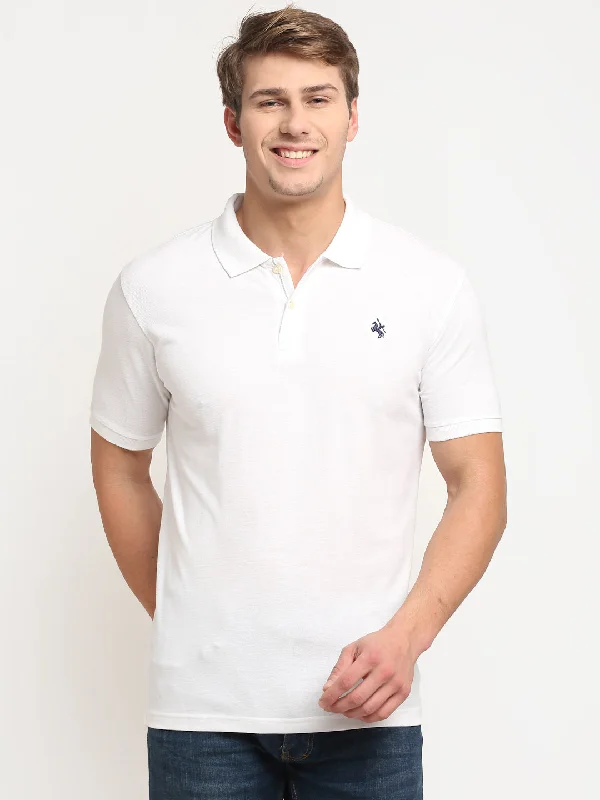 Comfortable And Cold-proof Men's White  Polo neck Half Sleeve T-Shirt