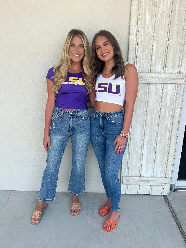 Weekend Style LSU Gameday Crop Top - White