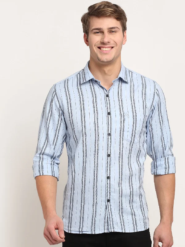 Simple And Comfortable Men Cotton Striped Sky Blue Full Sleeve Casual Shirt for Men with Pocket Simple And Comfortable Men Cotton Striped Sky Blue Full Sleeve Casual Shirt for Men with Pocket