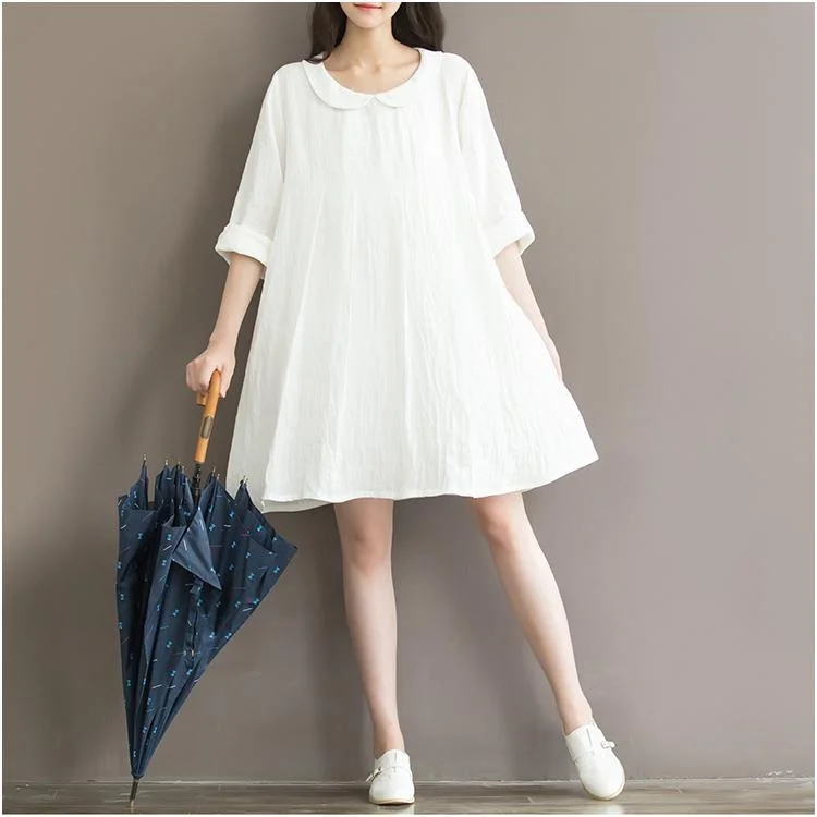 Casual Chic Wear white linen sundress plus size linen summer dresses traveling casual style