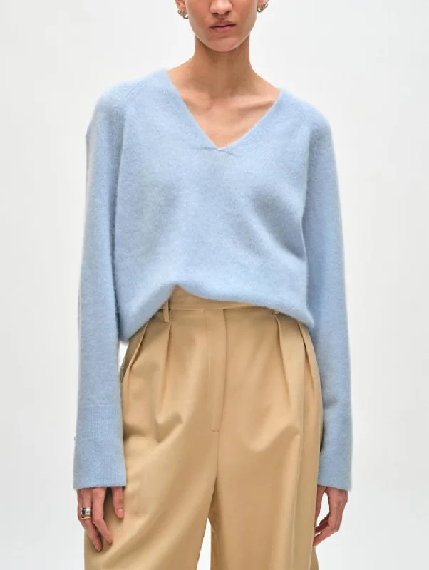 Comfortable Jackets White + Warren Brushed Easy V-neck Sweater in Misty Blue