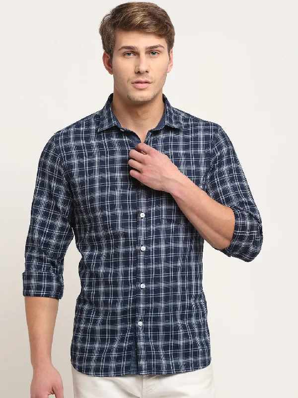 Luxury And Elegant Men Cotton Checkered Navy Blue Full Sleeve Casual Shirt for Men with Pocket Luxury And Elegant Men Cotton Checkered Navy Blue Full Sleeve Casual Shirt for Men with Pocket
