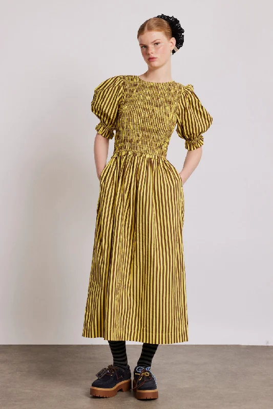 bluebelle midi dress - brown yellow stripe