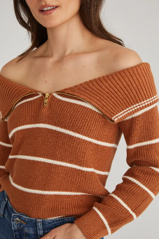 Easy Style 525 America Sierra Off Shoulder Pullover Sweater in Toasted Almond
