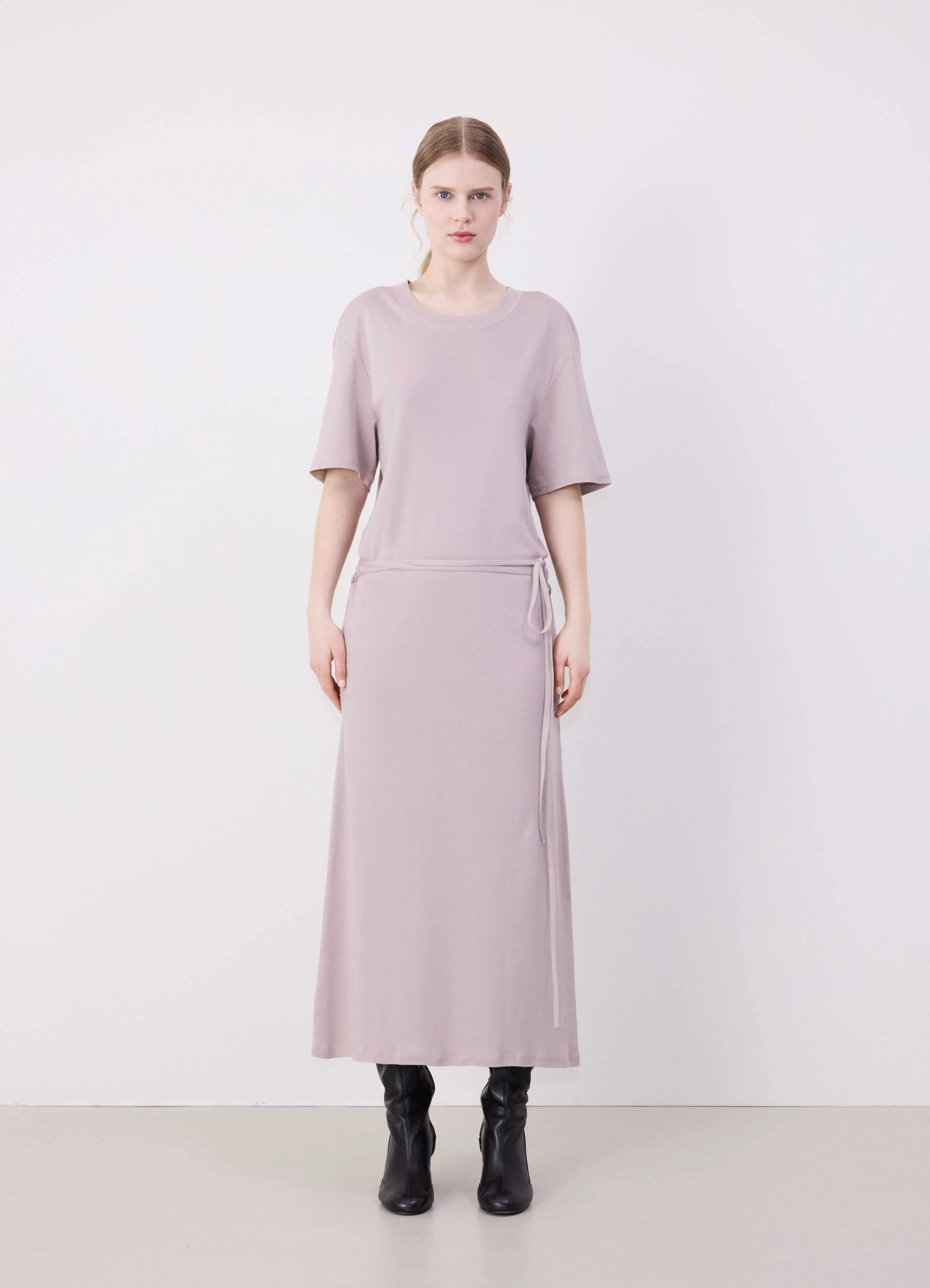 Designer Style BELTED RIB T-SHIRT DRESS