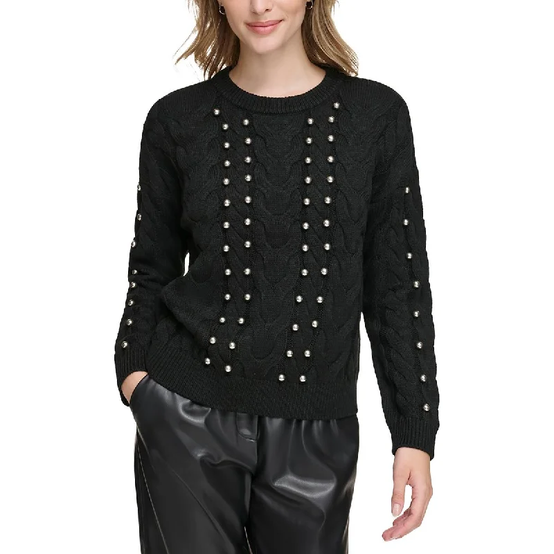 All-Day Wear Womens Metallic Beaded Crewneck Sweater