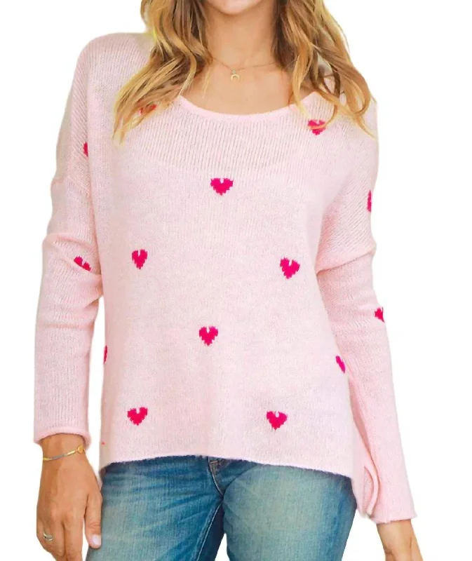 Relaxed Dresses Mini Hearts Crew Sweater In Arctic Pink