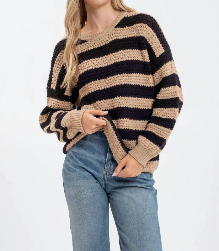 Versatile Casuals The Stripes Of Life Sweater In Taupe