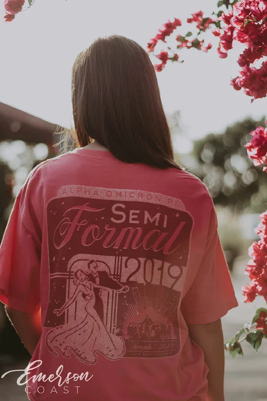 Fashionable And Versatile Alpha Omicron Pi Pink Semi Formal T-shirt