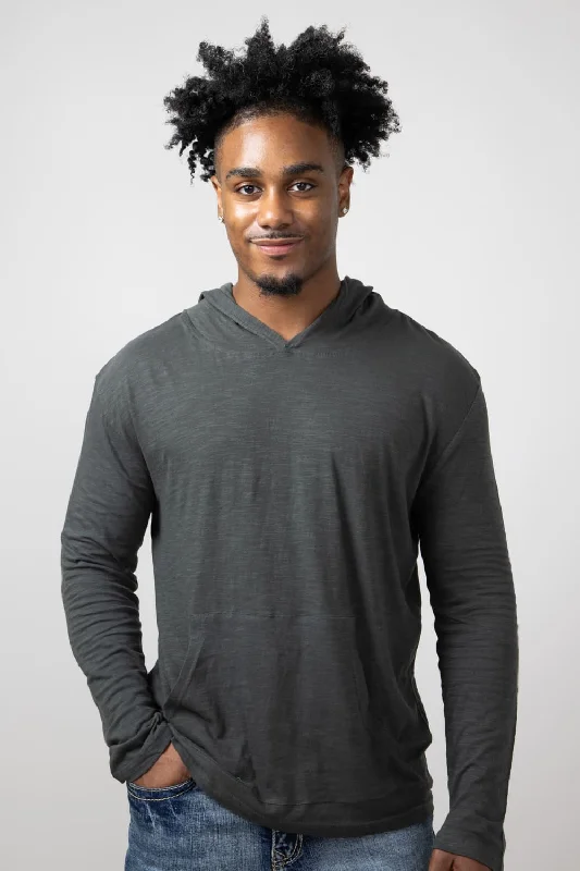 Easy Wear Chic Slub Pullover Hoodie T-Shirt for Men in Charcoal | 8705-CHARCOAL
