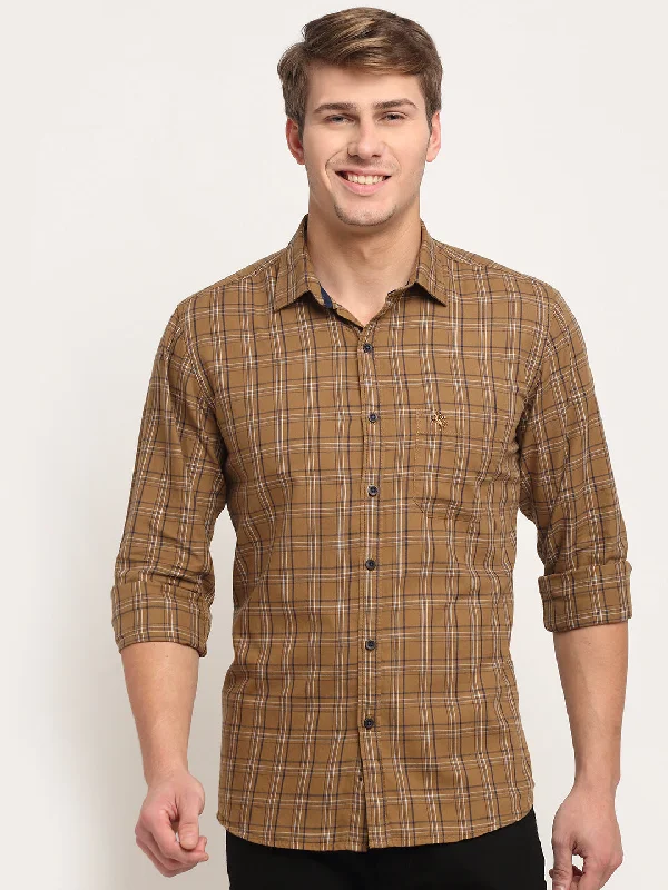 Simple Matching Men Cotton Checkered Khaki Full Sleeve Casual Shirt for Men with Pocket Simple Matching Men Cotton Checkered Khaki Full Sleeve Casual Shirt for Men with Pocket