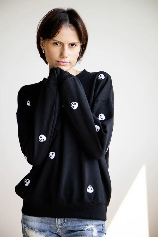 Layered Style 1897 Active Skull Embroidered Sweatshirt for Women in Black | T845-BLACK Layered Style 1897 Active Skull Embroidered Sweatshirt for Women in Black | T845-BLACK