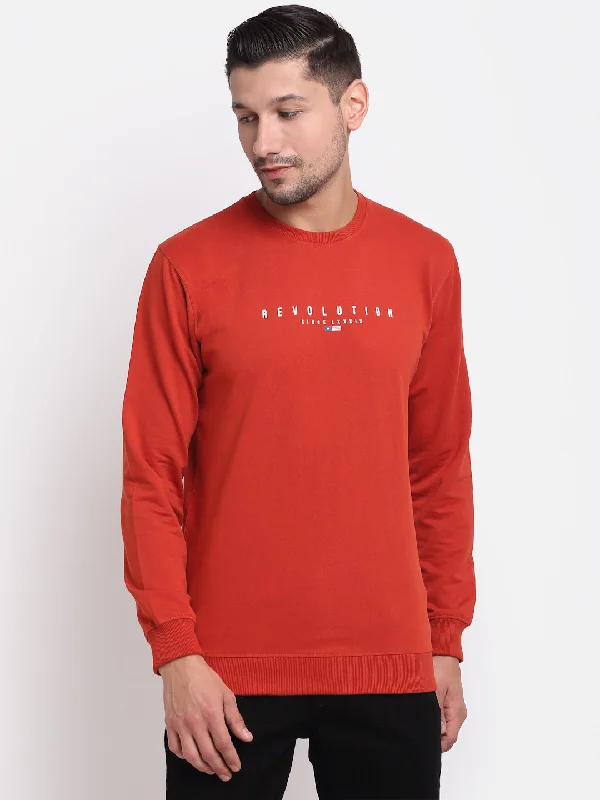 Relaxed Clothing Men Round Neck Full Sleeves Rust Casual Sweatshirt