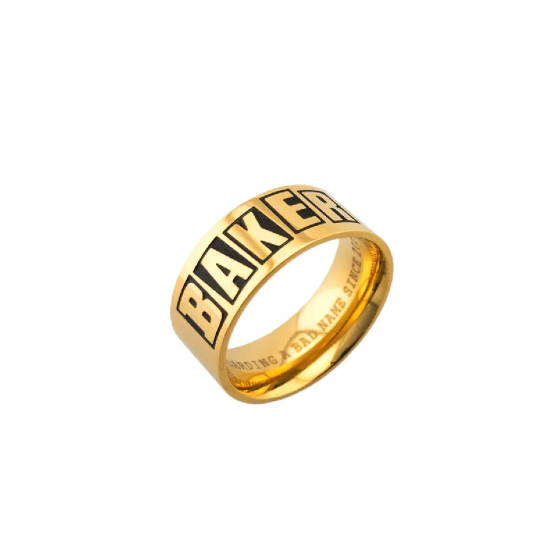 Stretch Design Baker Brand Logo Ring - Gold