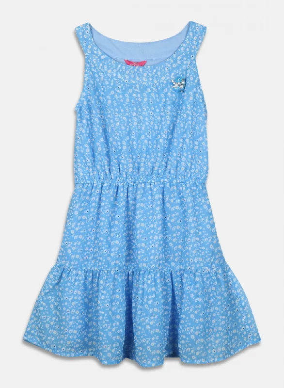 Design Trend Girls Blue Printed Dress