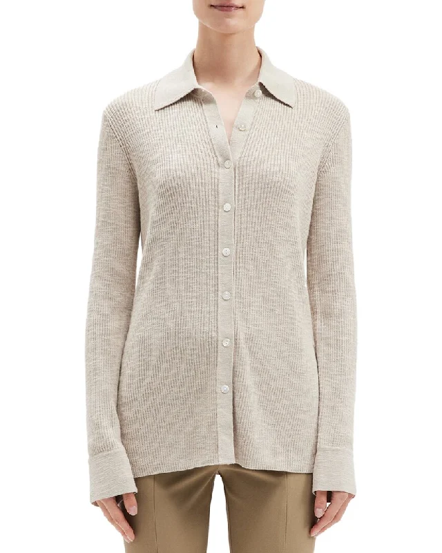 Cozy Shirts Theory Fine Rib Wool-Blend Button Shirt