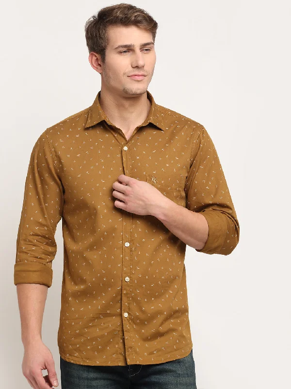 Stretch Design Men Cotton Printed Khaki Full Sleeve Casual Shirt for Men with Pocket Stretch Design Men Cotton Printed Khaki Full Sleeve Casual Shirt for Men with Pocket