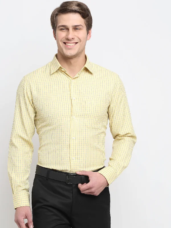 Breezy Style Men's Lemon Yellow Formal Small Checks Full Sleeve Shirt