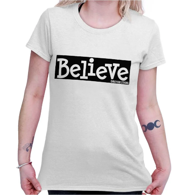 Bright Colors Believe Christian Ladies T Shirt