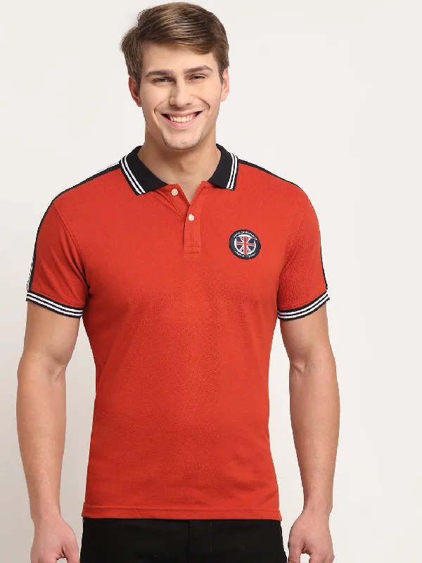 Girl Style Men's Rust  Polo neck Half Sleeve T-Shirt with tape detail on shoulder