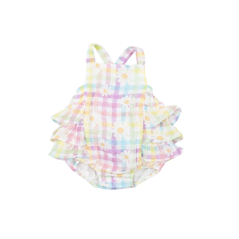 Comfortable Jackets Girls Gingham Daisy Sunsuit