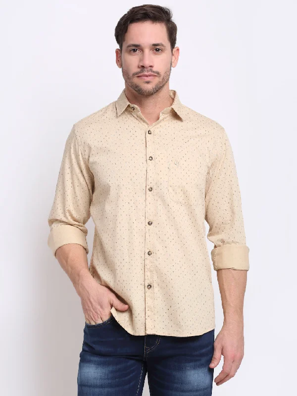 Fashionable Prints Men Cotton Printed Khaki Full Sleeve Casual Shirt for Men with Pocket