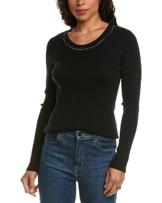Perfect Tailoring Elie Tahari Chain Trim Wool Sweater