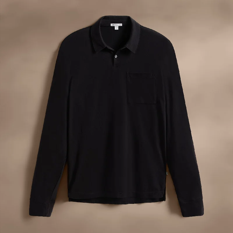 Fresh And Capable Sueded Jersey Rugby Polo - Black
