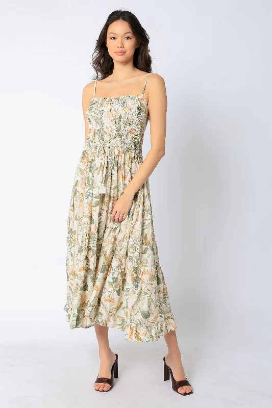 New Autumn And Winter Styles Spaghetti Strap Midi Floral Dress