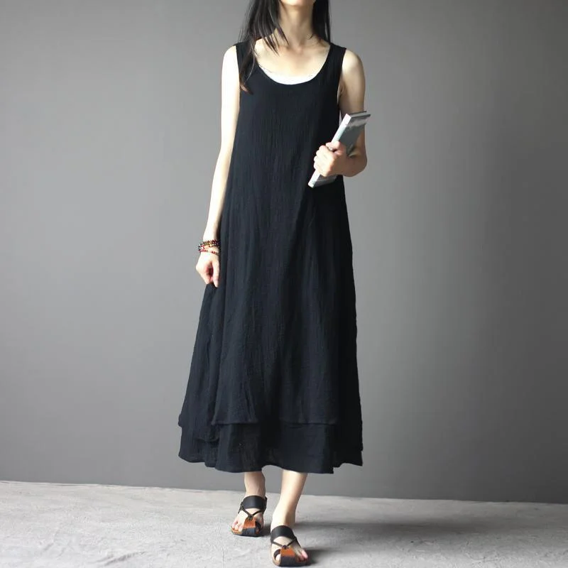 Luxe Comfort Black Linen Maxi Dress Sleeveless Summer Dresses