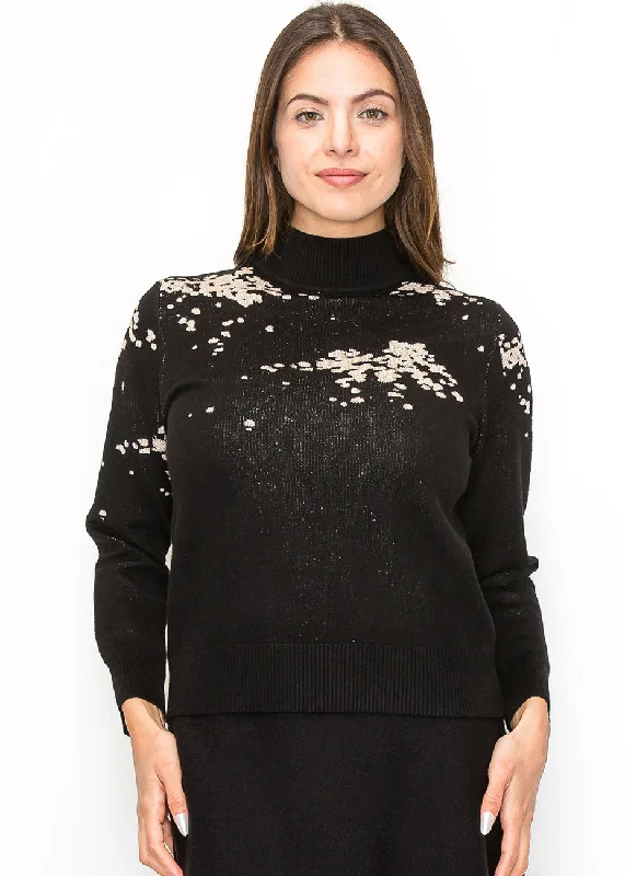 Black Sweater with Artistic Cream Accents