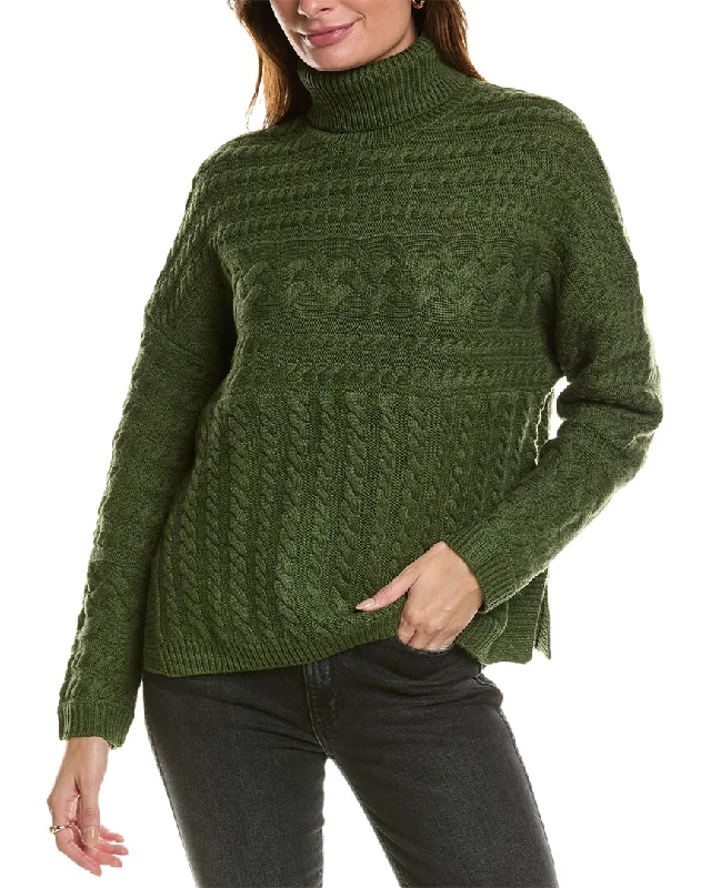 Comfortable Fashion Forte Cashmere Luxe Cable Turtleneck Wool & Cashmere-Blend Sweater