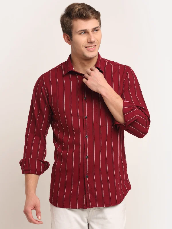 Elegant Wear Men Cotton Striped Maroon Full Sleeve Casual Shirt for Men with Pocket Elegant Wear Men Cotton Striped Maroon Full Sleeve Casual Shirt for Men with Pocket