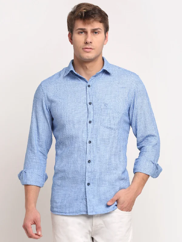 Breathable Style Men Cotton Self Design Sky Blue Full Sleeve Casual Shirt for Men with Pocket Breathable Style Men Cotton Self Design Sky Blue Full Sleeve Casual Shirt for Men with Pocket