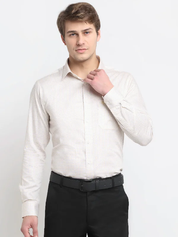 Versatile Casuals Men's Light Yellow Formal Geometric Print Full Sleeve Shirt
