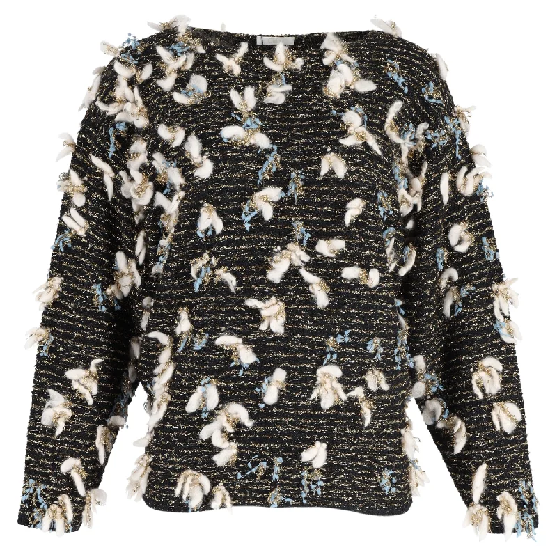 New Autumn And Winter Styles Chloé Lurex Metallic Knit Embellished Sweater in Black Wool