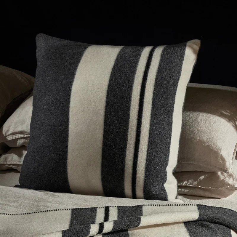 Wool Cashmere Stripe Sham - Ivory/Charcoal/Black