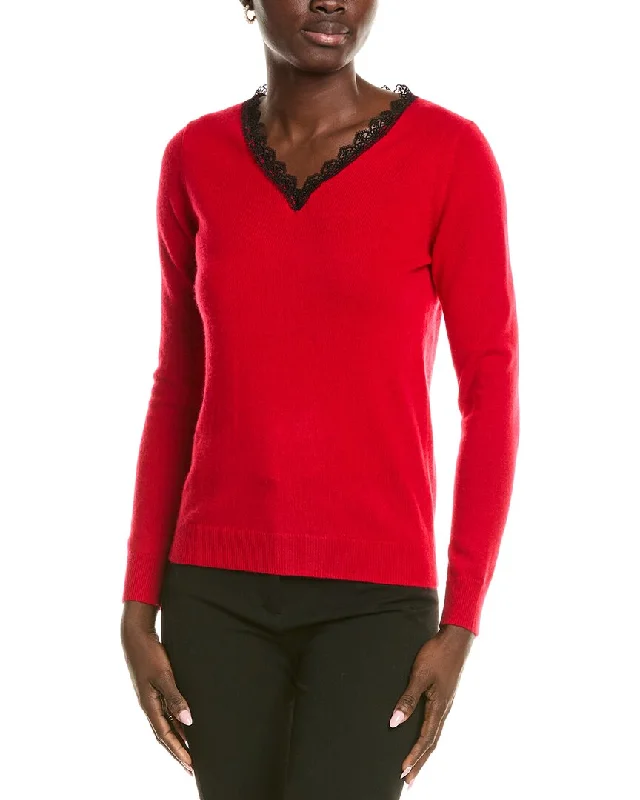 Layered Comfort sofiacashmere Lace Trim Cashmere Sweater