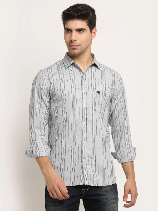 Must-have For Autumn And Winter Men Cotton Striped Grey Full Sleeve Casual Shirt for Men with Pocket Must-have For Autumn And Winter Men Cotton Striped Grey Full Sleeve Casual Shirt for Men with Pocket