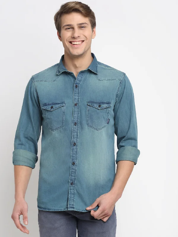 Casual Chic Looks Men's Blue Casual Denim Full Sleeve Shirt